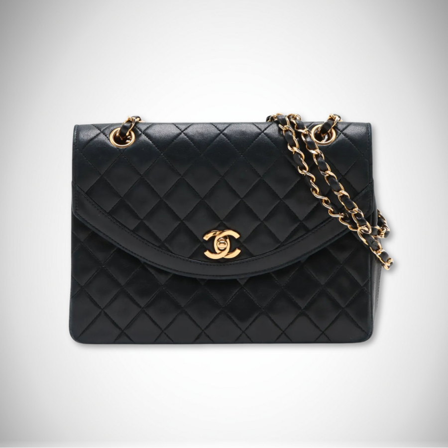 Chanel Rare Vintage Matelassé Curved Single Flap Chain Shoulder Bag