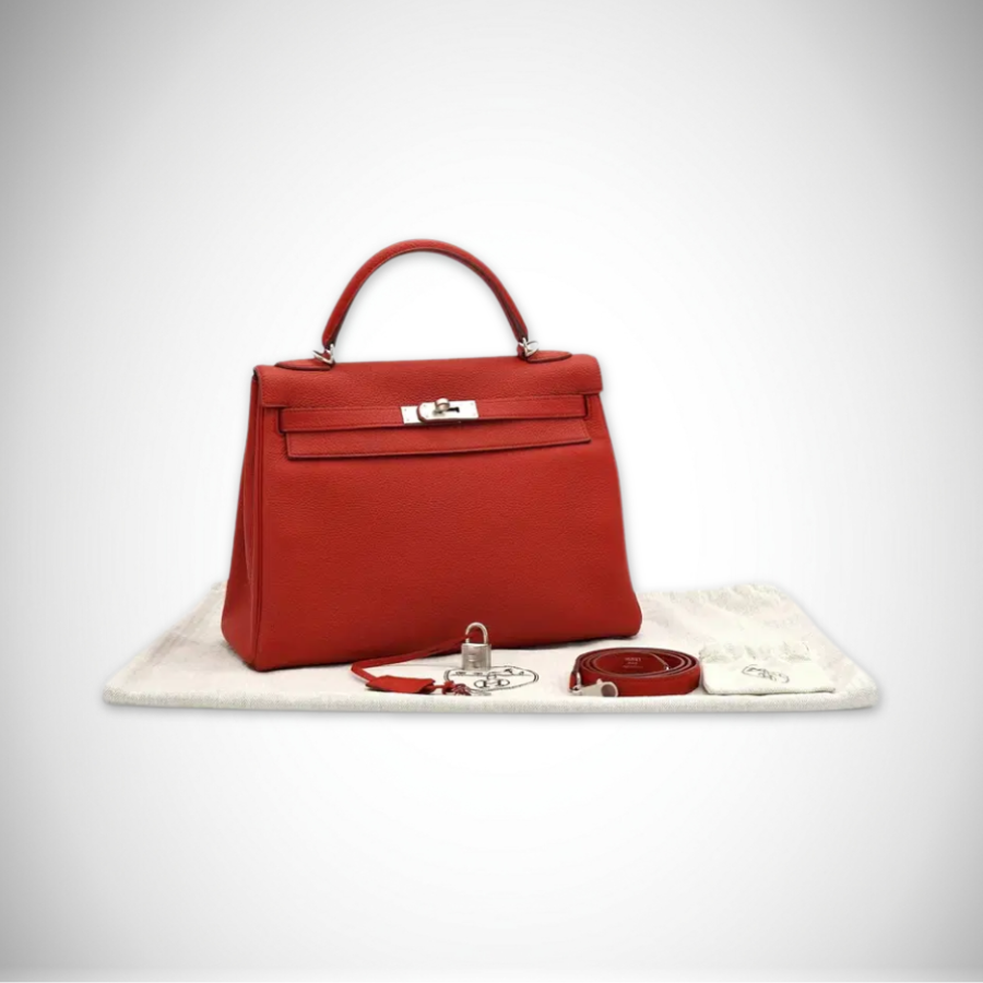 Hermès Kelly 32 Retourne Rouge Garance Togo Palladium Hardware Square Q (2013)