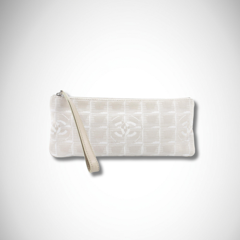 Chanel Travel Line Nylon Zip Wristlet in Beige