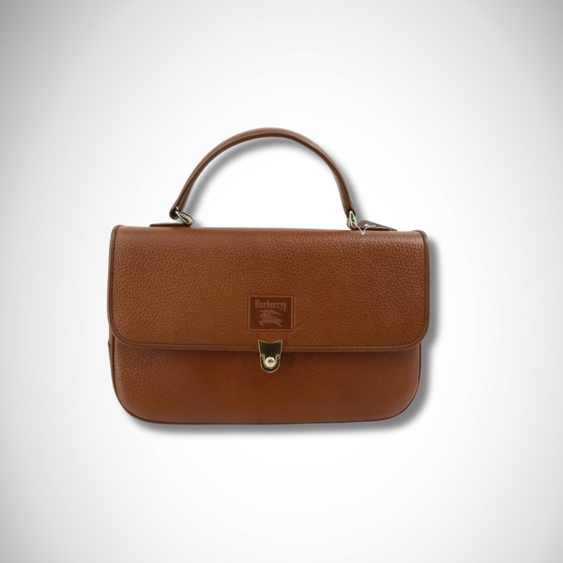 Burberrys Vintage Pebbled Leather Flap Top Handle Bag
