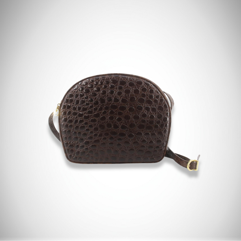Ferragamo Vintage Vara Croc-Embossed Leather Half-Moon Crossbody Bag