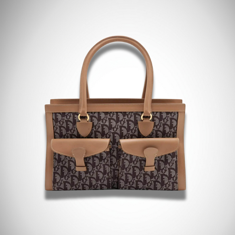 Christian Dior Vintage Diorissimo Trotter Canvas Double Pocket Tote Bag