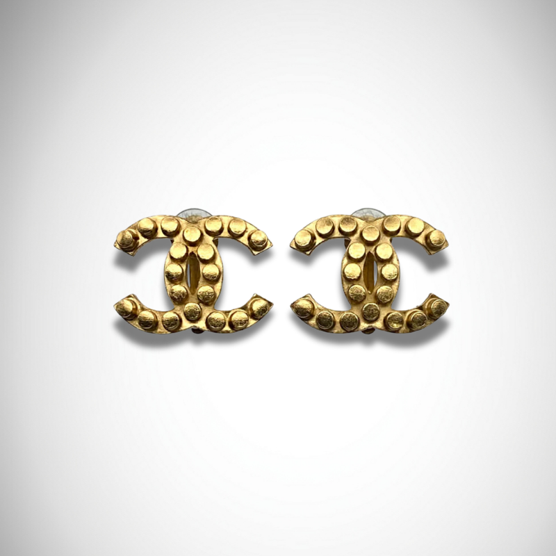 Chanel Vintage CC Gold-tone Lego Stud Earrings