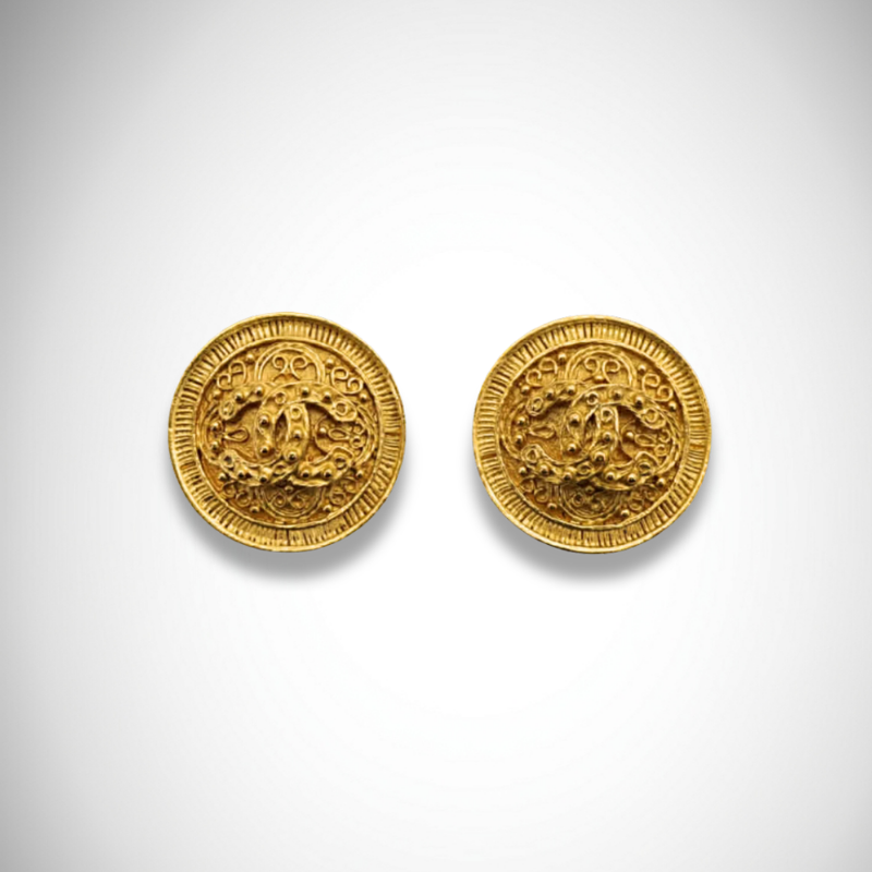 Chanel Vintage CC Filigree Medallion Clip-On Earrings
