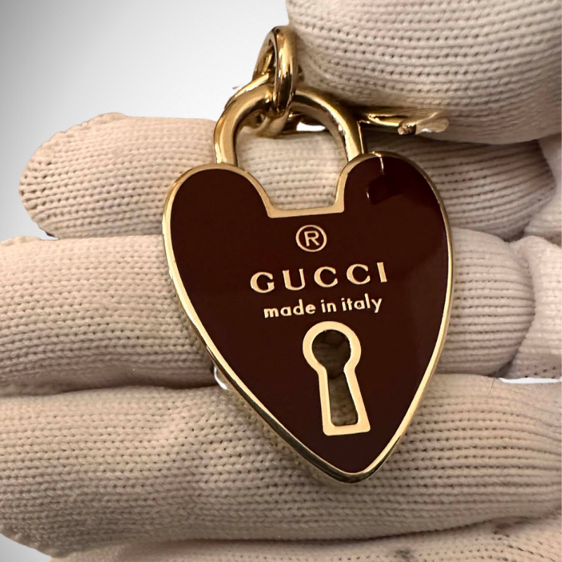 Gucci Vintage Heart-shaped Lock Keychain Red Enamel and Gold-tone Hardware